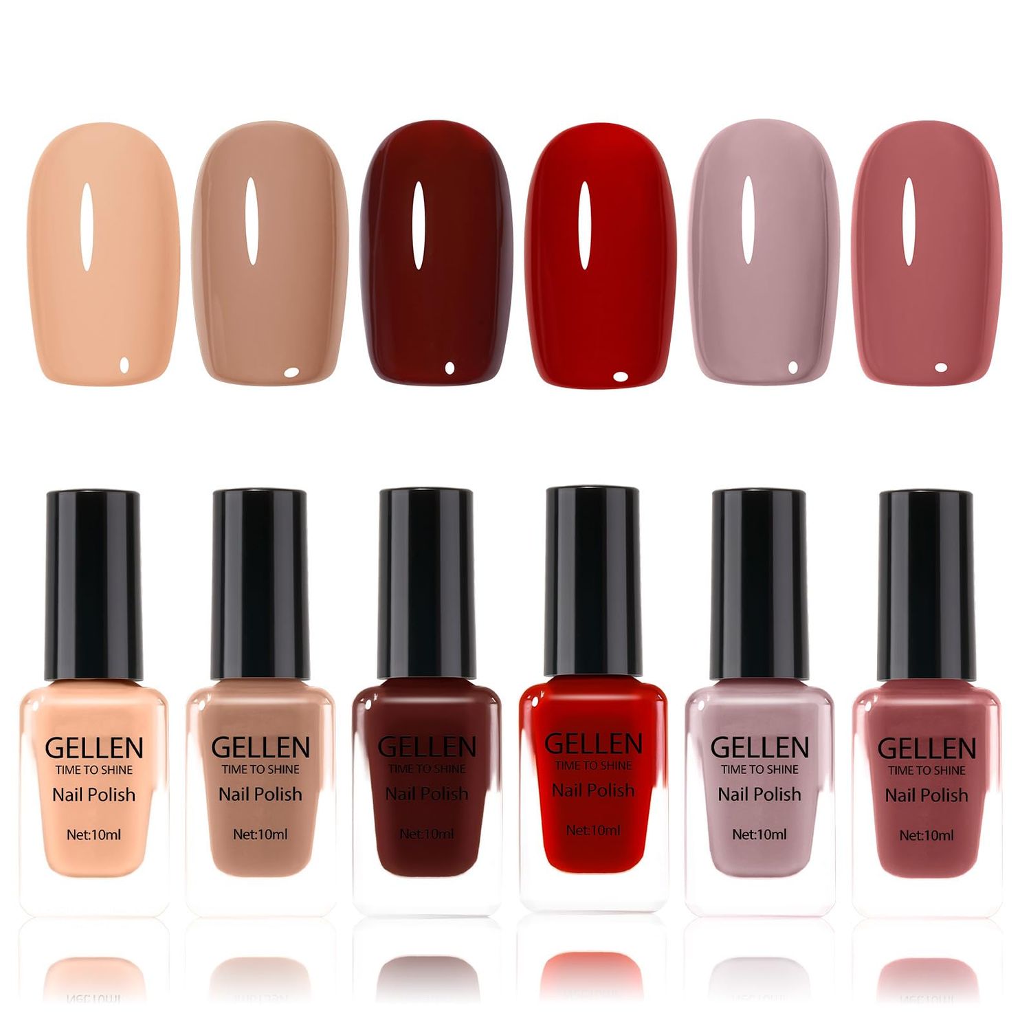 GELLEN Nail Polish Set, Quick Dry Natural Traditional Regular Nail Polish 6 Colors Nude Red Kit for Acrylic Natural Nails Home Salon, Non Gel, No UV, Hema Free, Non-toxic