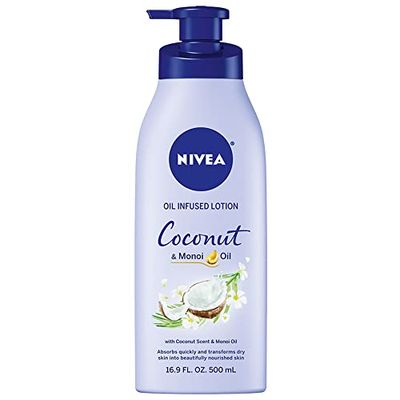 NIVEA Oil Infused Lotion Coconut and Monoi Oil Body Lotion for Women, Fast-Absorbing and Non-Greasy Coconut Scented Lotion Moisturizes for 48 Hours, 16.9 Fl Oz Pump Bottle
