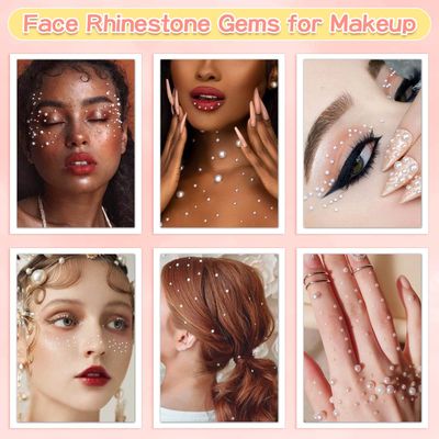 3600Pcs Face Gems Eye Pearls with SFX Makeup Glue Spirit Adhesive for Costume, Shynek Half Pearls Hair Pearls Beads Face Adhesive Makeup Gems Flatback Pearls for Nail Hair Makeup Jewels Cosplay