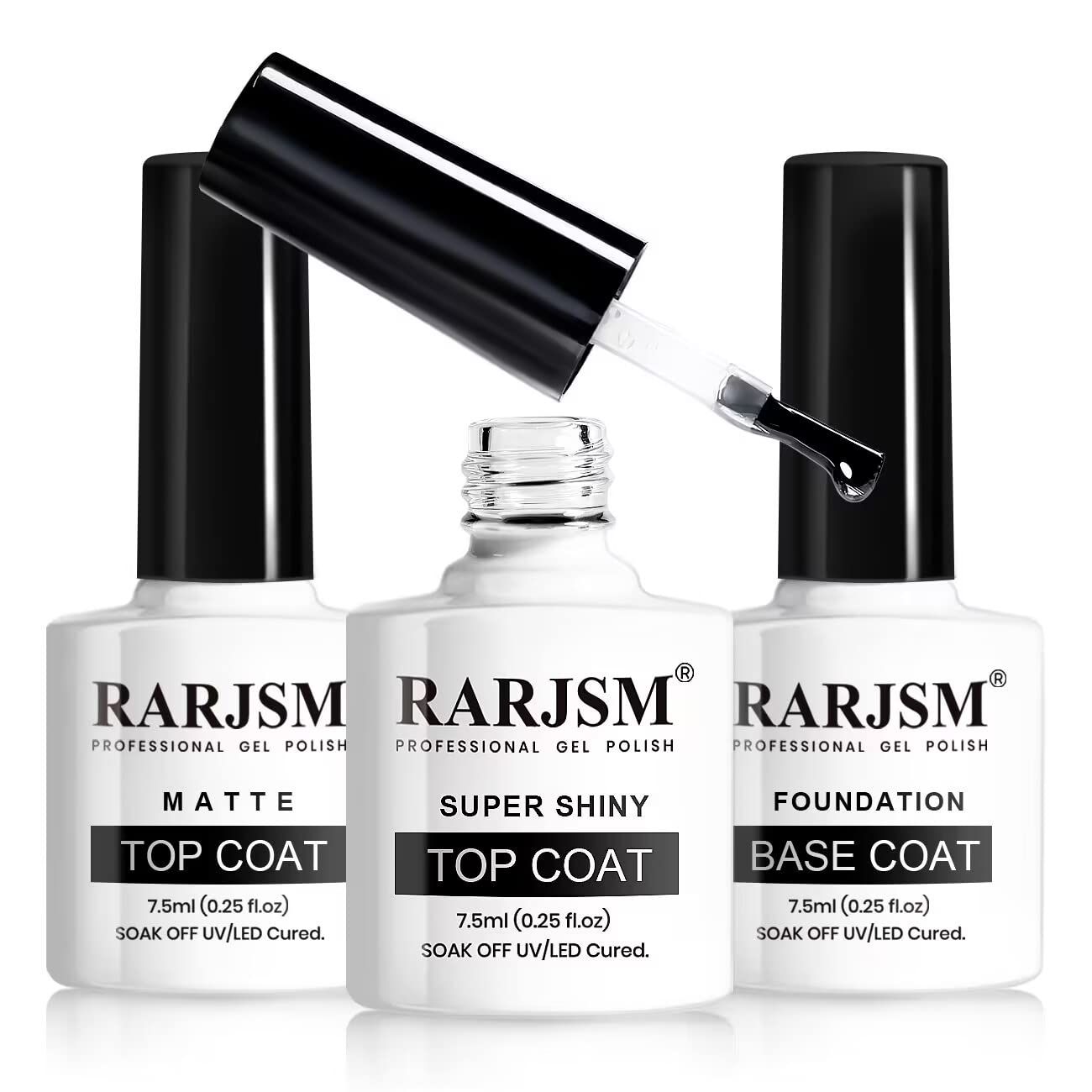 RARJSM Matte Gel Top Coat and Base Coat Glossy Shine Top Coat Gel Nail Polish 7.5ml 3PCS Set UV LED Curing Required Shiny Gel Polish Long Lasting Soak off Home DIY Salon Manicure