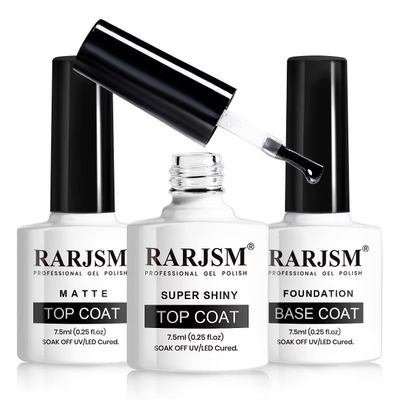 RARJSM Matte Gel Top Coat and Base Coat Glossy Shine Top Coat Gel Nail Polish 7.5ml 3PCS Set UV LED Curing Required Shiny Gel Polish Long Lasting Soak off Home DIY Salon Manicure