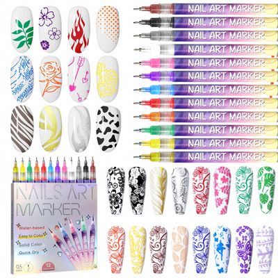 MKNZOME 12 Color Nail Art Pens, 0.5 MM Nail Polish Pens Set Drawing Painting Point Liner Acrylic Painted Pen Kit, Waterproof and Quick-drying Nail for DIY Nails Art Design Manicure Tools