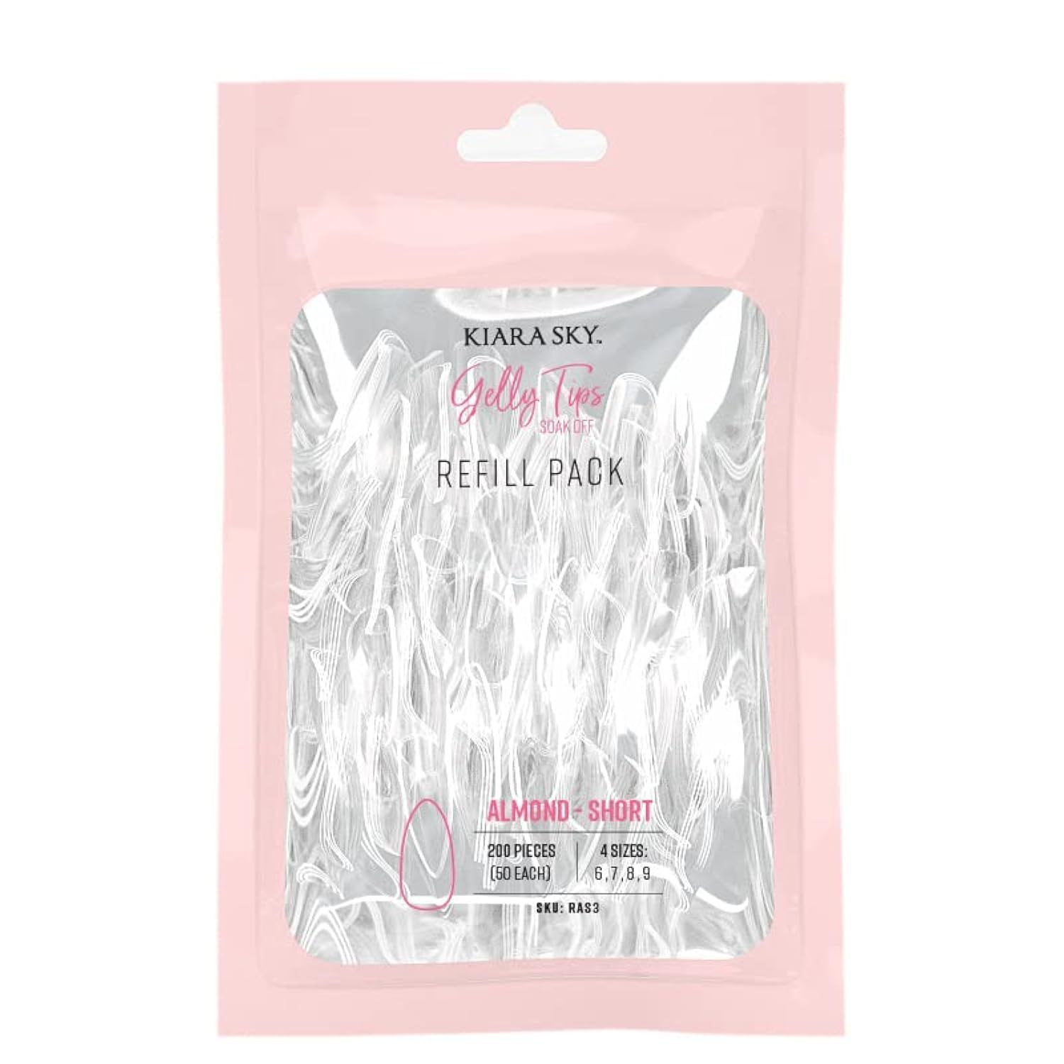 Kiara Sky Gelly Tips Refill Packs - Soak Off Soft Gels - Almond Shape (Short Length) (Sizes 6, 7, 8, 9)