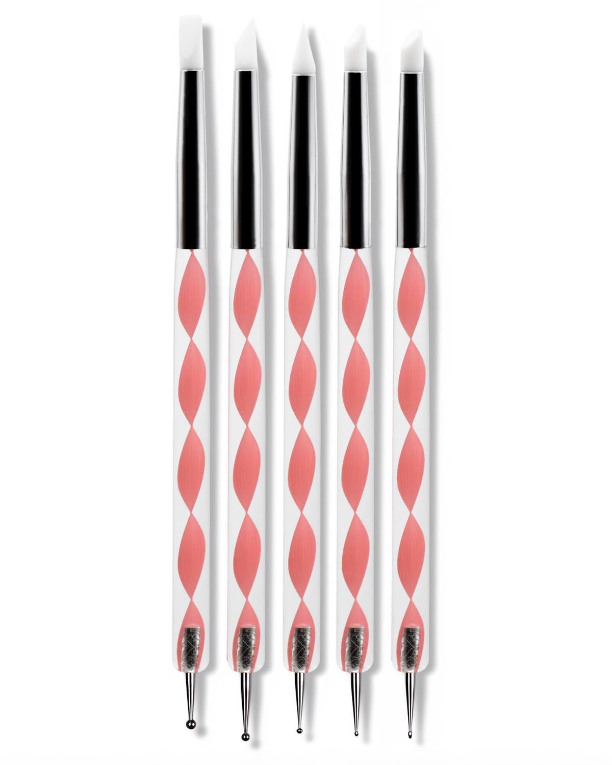 5pcs Nail Art Double-Headed Ballpoint Pen, Dot Pen, Diamond Pen, Silicone Pen, Dual-Purpose Carving Pen, Hollow Pen, Embossing Pen
