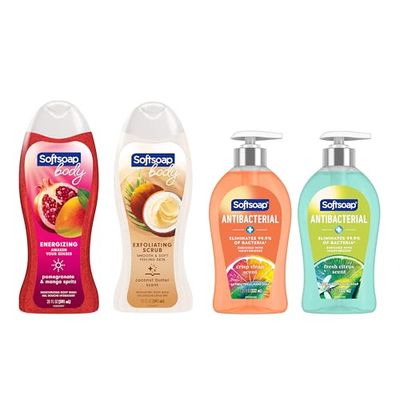 Softsoap Body Wash and Antibacterial Hand Soap Bundle with Pomegranate Mango Moisturizing Body Wash, Exfoliating Coconut Butter Scrub, Crisp Clean and Fresh Scent Hand Soaps, 4 Piece Set