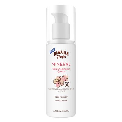 Hawaiian Tropic Skin Nourishing Milk Mineral Sunscreen Lotion SPF 50, 3.4oz | Travel Size Sunscreen Zinc Oxide, Sun Milk, Mineral Sunblock SPF 50, Oxybenzone-Free, 3.4oz