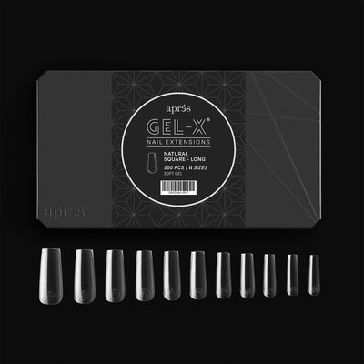Aprs Gel-X Natural Square Long Tip Box | 500pc Gel-X Tips, 11 Sizes 00-9, Premium Quality