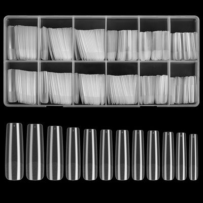 KOXXIAMOQ 240 Pcs Square Clear Extra Long No C Curve Nail Tips, XXL Tapered Square Full Cover Matte Design Long Press on Nail Tips Traceless for Acrylic Nails Salon