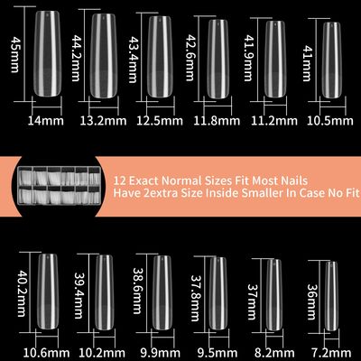 KOXXIAMOQ 240 Pcs Square Clear Extra Long No C Curve Nail Tips, XXL Tapered Square Full Cover Matte Design Long Press on Nail Tips Traceless for Acrylic Nails Salon
