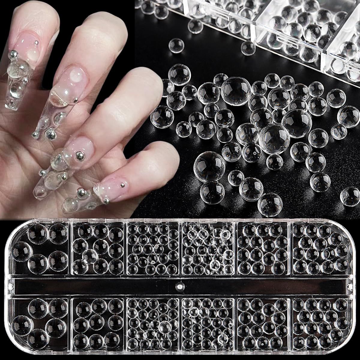 Clear Water Beads for Nail Art, 3D Water Droplets Beads, 3-7mm Transparent Round Bubble Balls for Nail Decoration, Y2K Nail Charms, Pearls for Nail Art, DIY Crafting Resin Molds Fillers