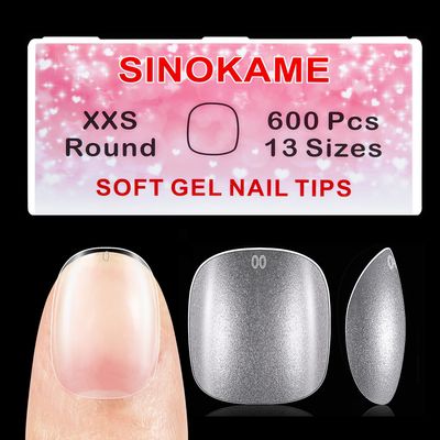 Extra Extra Short Round Gel Nail Tips, SINOKAME Extra Short Press on Fake Nails Clear Round, Full Matte No File Small Petite Child Size Nails for Nail Extension,600 Pcs 13 Sizes with Refills 4&amp;5