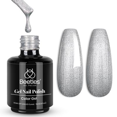 Beetles Silver Gel Nail Polish Glitter Gel Polish Shell Swirl Thread Drawing Effect Mermaid Shimmer Soak Off UV LED 15ml Gifts for Women Silver Dance Floor