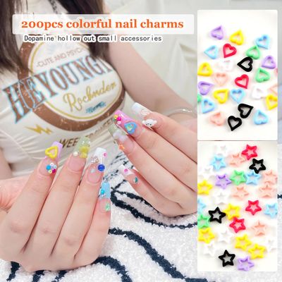 KACHIMOO Kawaii Nail Charms, 200 PCS Heart Stars Colorful Resin Art Charm Cute Gems for Women Girls Decorations