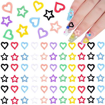 KACHIMOO Kawaii Nail Charms, 200 PCS Heart Stars Colorful Resin Art Charm Cute Gems for Women Girls Decorations