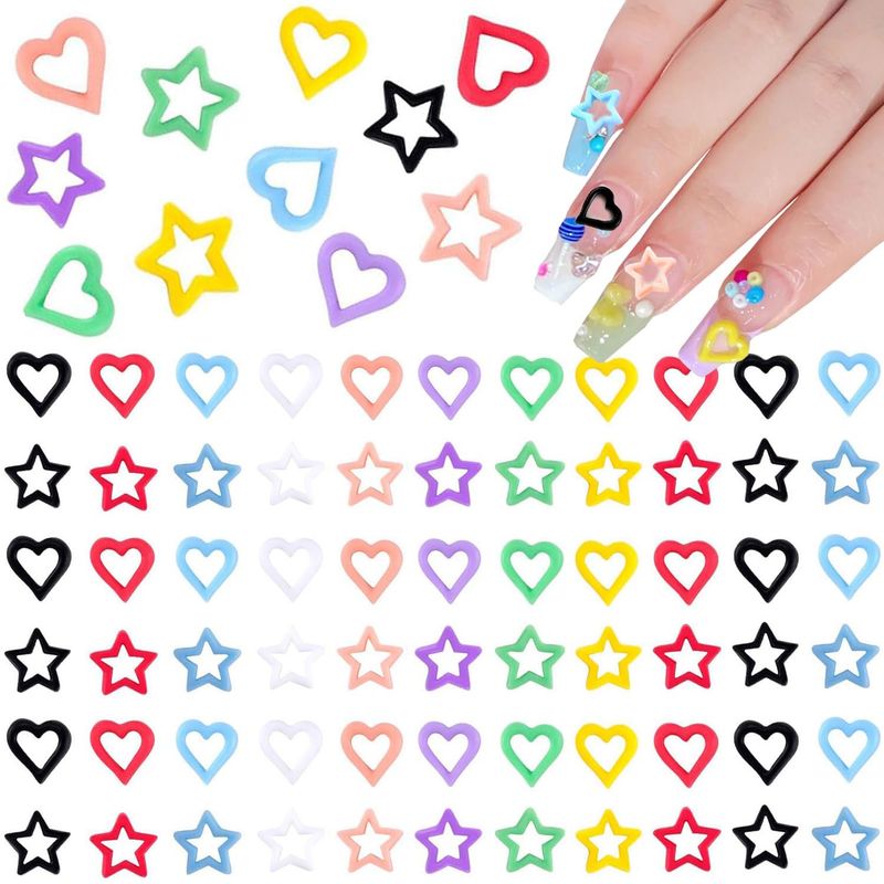 KACHIMOO Kawaii Nail Charms, 200 PCS Heart Stars Colorful Resin Art Charm Cute Gems for Women Girls Decorations