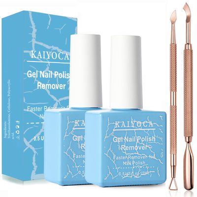 JHSLCHA 2 Packs Nail Polish Remover(15ml) ARYLIC,with Scraper and Cuticle Pusher Remove Gel Nail Polish Within 3-5 Minutes - No Need For Foil, Soaking Or Wrapping