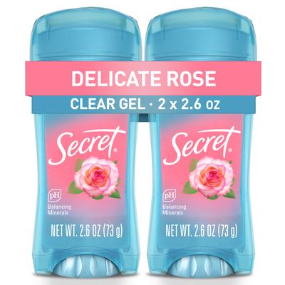 Secret Fresh Antiperspirant Deodorant for Women, 72hr Breathable Sweat &amp; Odor Protection, Instant Freshness &amp; Gentle, PH Balancing Minerals, Clear Gel, Delicate Rose Scent, 2.6 oz (Pack of 2)