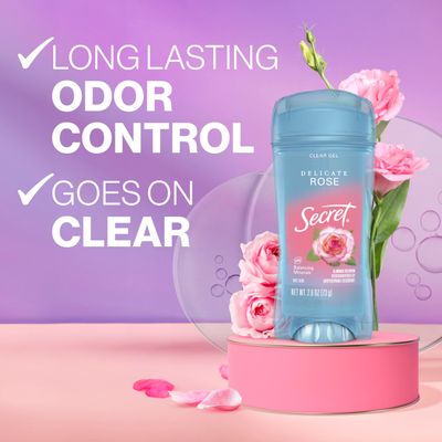 Secret Fresh Antiperspirant Deodorant for Women, 72hr Breathable Sweat &amp; Odor Protection, Instant Freshness &amp; Gentle, PH Balancing Minerals, Clear Gel, Delicate Rose Scent, 2.6 oz (Pack of 2)