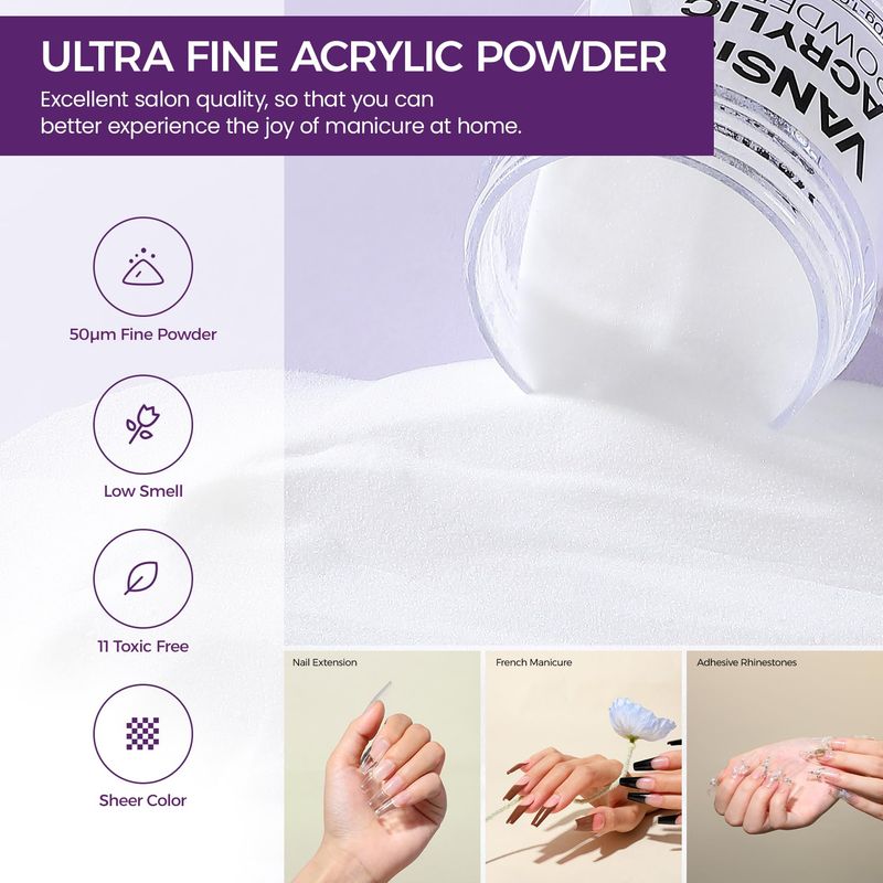 VANSISOS Acrylic Nail Kit: 30g Clear Acrylic Powder and 75ml Liquid Set with Nail Brush and Forms Nails Extension Kit for Beginners for Home DIY Salon Nails Application