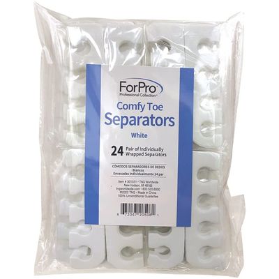 ForPro Professional Collection Comfy Toe Separators, White, Luxurious Foam Pedicure Toe Separators, Individually Wrapped, 24-Pairs