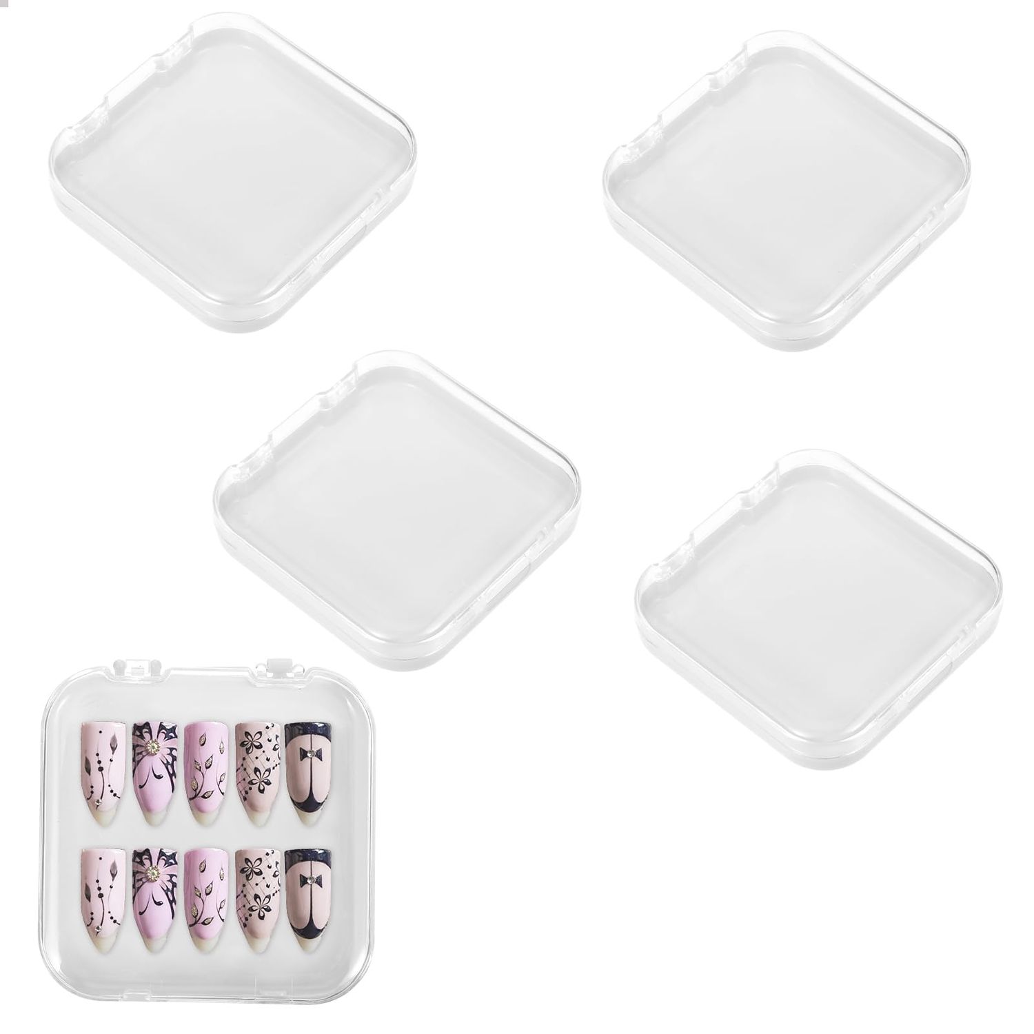 JJUNW 4PCS 2.95 Nail Art Display box Acrylic Press On Nail Storage Box Packaging Box with Adhesive Double Sided Tape for Nail Business Nail Art Nail Salon(White)