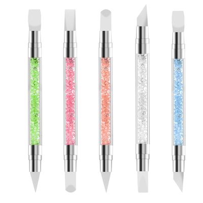 5Pcs Silicone Nail Tool Rubber Nail Tool Flat Edge Silicone Nail Tool Silicone Chrome Applicator for Nails Dual Tipped Silicone Nail Tools Nail Art Sculpture Pen for Home Salon (5 Color)