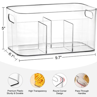 2 Pack, 5-Compartment Clear Plastic Bin - Divided Art Supplies, Cosmetic Makeup Caddy Organizer - Multiuse Storage Container for Vanity, Bathroom, Kitchen, Office, Craft, Shower, Cleaning Items