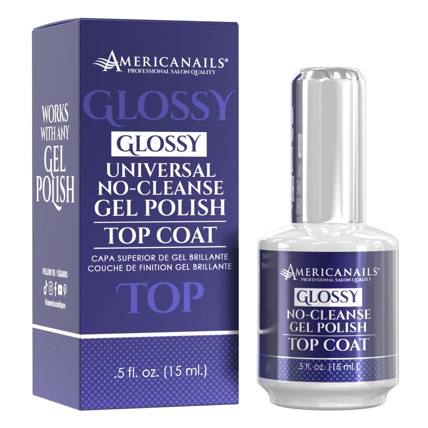 Americanails Gel Polish Top Coat - Original Dual Cure Formula, Long Lasting, Soak Off UV LED Fast Drying Nail Gel - Glossy Finish (.5 oz)