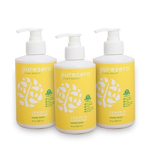 Purezero Lemon &amp; Jasmine Hand Soap Refreshing Citrus Scent, Moisturizing &amp; Sulfate-Free, Vegan Liquid Hand Wash, Formulated Without Parabens, Cruelty-Free, 10 ounces (3 Pack)