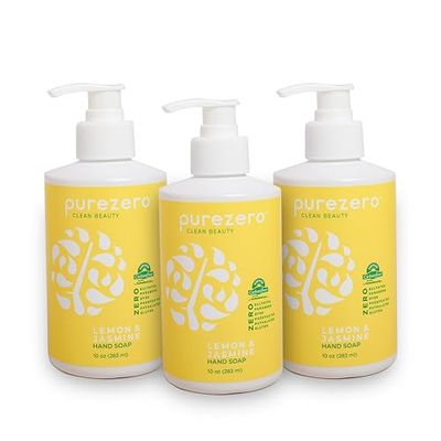 Purezero Lemon &amp; Jasmine Hand Soap Refreshing Citrus Scent, Moisturizing &amp; Sulfate-Free, Vegan Liquid Hand Wash, Formulated Without Parabens, Cruelty-Free, 10 ounces (3 Pack)