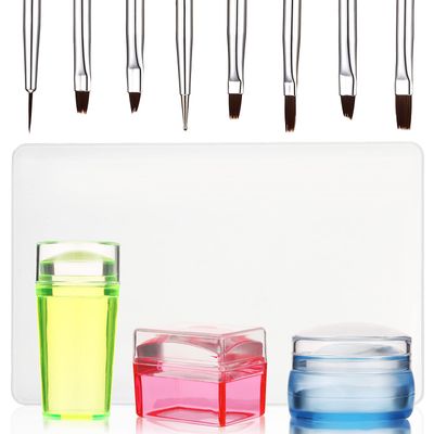 Leelosp 14 Pieces Clear French Tip Nail Stamp with Nail Art Brushes, Silicone Jelly Clear Stamper for Nails Include Gel Brush Polish Brushes for DIY Nail Decor