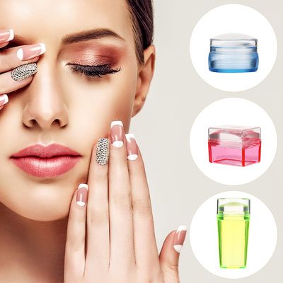 Leelosp 14 Pieces Clear French Tip Nail Stamp with Nail Art Brushes, Silicone Jelly Clear Stamper for Nails Include Gel Brush Polish Brushes for DIY Nail Decor