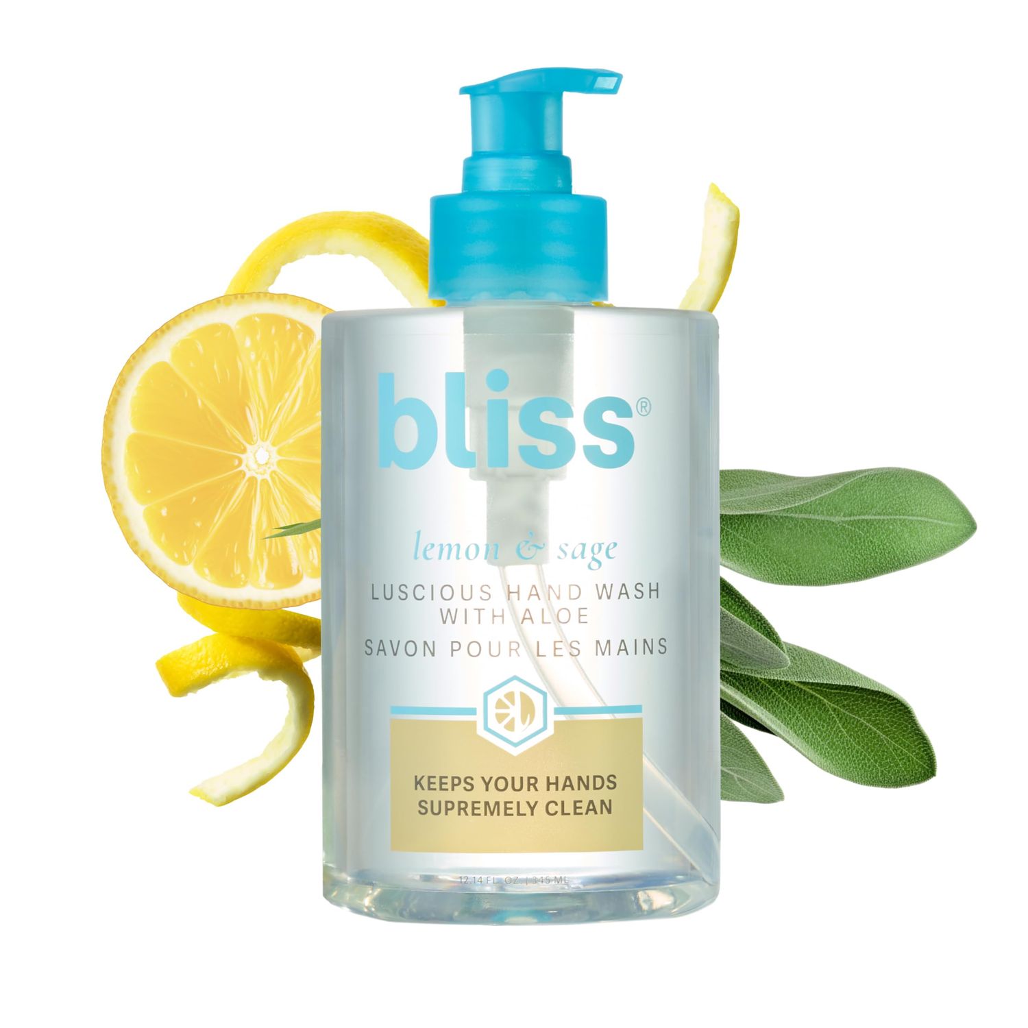Bliss Lemon &amp; Sage Luscious Hand Wash with Aloe - Hydrating, Refreshing Hand Soap with Coconut Oil &amp; Vitamin B5 - Gently Cleanses Without Drying - 12.14 fl oz