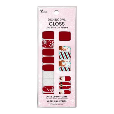 Dashing Diva Gloss Nail Strips - Santas Helper | UV Free, Chip Resistant, Long Lasting Gel Nail Stickers | Contains 32 Nail Wraps, 1 Prep Pad, 1 Nail File