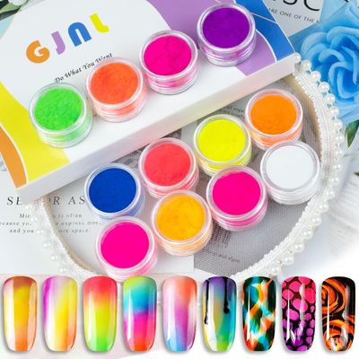 Neon Pigment Powder - 12 Fluorescent Rainbow Colors, 3D Nail Art, Halloween Makeup
