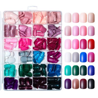 GELLAKTIK Press on Nails, 24 Colors 576PCS Short Square False Nails with 12 Sizes, Full Cover Press on Nails for Women, Lightweight Matte Natural Fake Nails for Nail Art Design