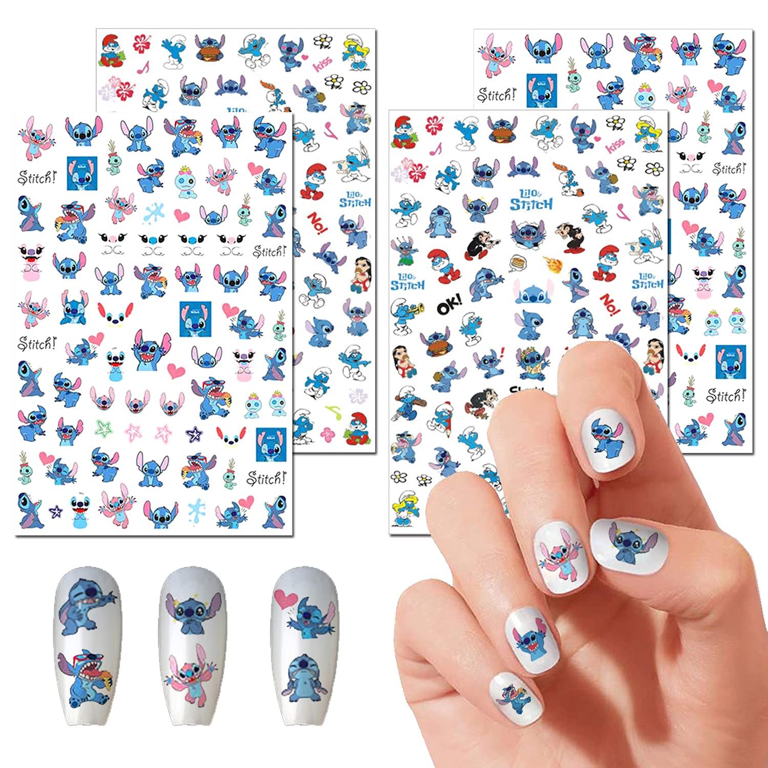 Nail Art Stickers Cute Cartoon Nail Art Decals 3D Self Adhesive Nail Sticker Kawaii Designer Anime Nail Stickers for Girls Kids Women Manicure Tips Decoration (4 Sheets 260 Decals)