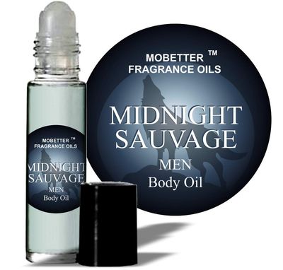 MOBETTER FRAGRANCE OILS Midnight Sauvage Men Cologne Body Oil 1/3 oz roll on Glass Bottle, notes are Calabrian bergamot and Pepper, Long Lasting, Travel Size, Inspired by Sauvage