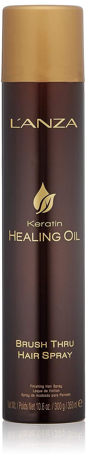 LANZA Keratin Healing Oil Brush Thru Hair Spray with Medium Hold Effect, For a Shiny Finishing and a Long-lasting Look, With Triple UV and Heat Protection, Suitable For All Hair Types (10.6 Fl Oz)