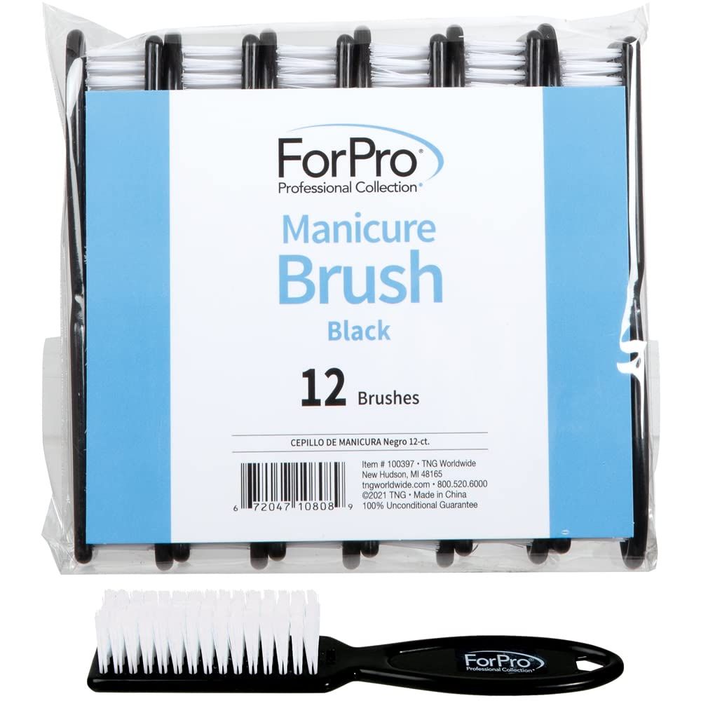 ForPro Professional Collection Premium Nail Brush, Professional Nail Scrub Brush for Cleaning Toes and Fingernails, 5.5 L, Black, 12-Count