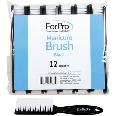 ForPro Professional Collection Premium Nail Brush, Professional Nail Scrub Brush for Cleaning Toes and Fingernails, 5.5 L, Black, 12-Count