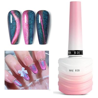 ASMAYSA Colorful Holographic Cat Eye Nail Polish, Rainbow Cat Eye Glitter for Women &amp; Girls, Reflective Sparkly Purple Blue Gel UV Nail Polish, 15ML