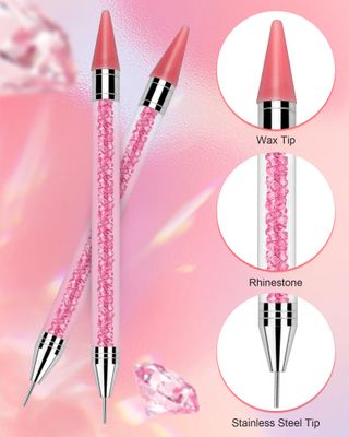Rolybag Rhinestone Picker Tool, 2PCS Rhinestone Applicator Tool Dotting Wax Pen Dual-Ended with 4PCS Replaceable Wax Tips for DIY Nail Art Tool (Pink)