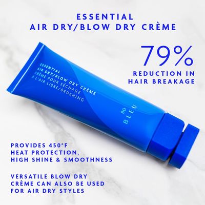 RCo BLEU Essential Air Dry Blow Dry Creme | Lightweight Heat Protectant Styling Cream for Frizz Control Hydration & Shine | Nourishing Hair Smoother for All Hair Types