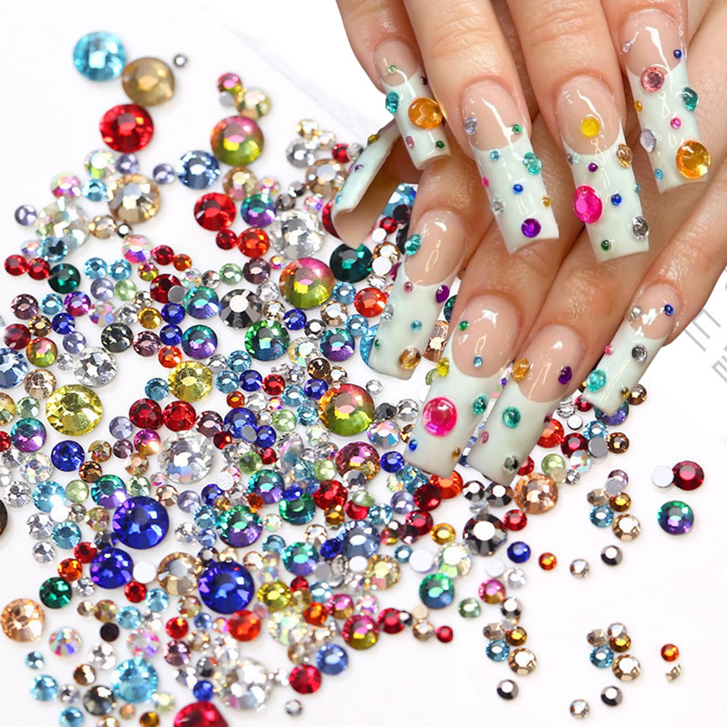 1440pcs Bling Colorful Rhinestones Nail Charms for Nails 3D Flatback Nail Gems and Rhinestones Crystal Nail Art Design Sparkling Diamonds Nail Jewels for Nail Art Decorations DIY Acrylic Nail Supplies