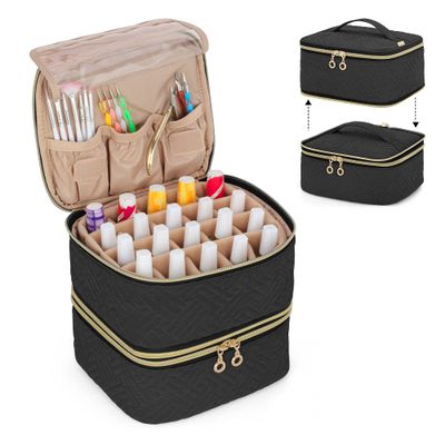 LUXJA Detachable 2 Layers Nail Polish Organizer - Hold 40 Bottles (15ml - 0.5 fl.oz), Nail Polish Case with Tools Storage Pockets (Patented), Black