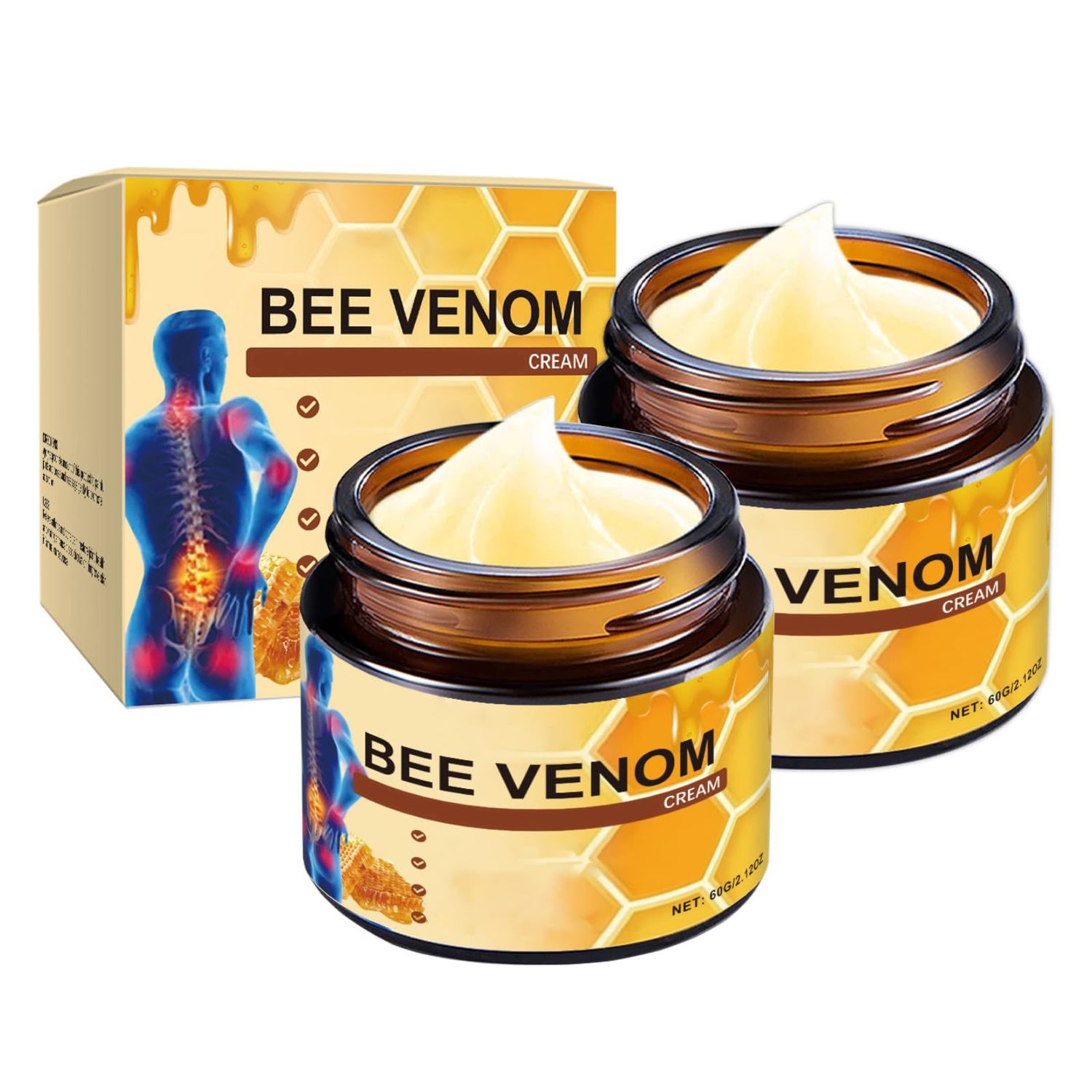 OSFRIAGE Bee Venom Joint Gel, Professional Bee Venom Ointment,Bee Venom Cream,Bee Venom Joint and Bone Cream for Back, Knee, Hands, Neck, Feet -60g (2PCS)