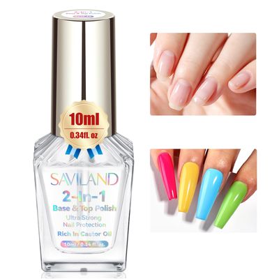 SAVILAND Base Top Nail Coat: 2 in 1 Clear Quick Dry Nail Polish Long Lasting Fingernail Toe Polish Color Protection Resists Smudging Chipping Fading Shine Finish Polish for Salon Home Nail Art