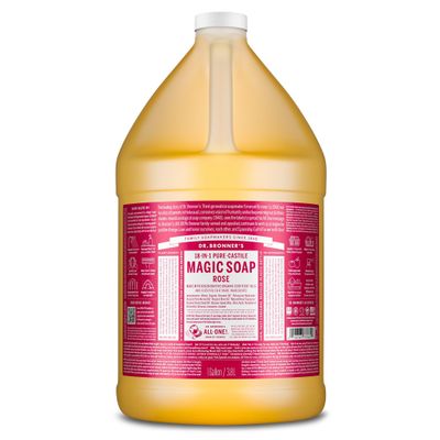 Dr. Bronners Magic Soap Pure-Castile Liquid Soap (Rose, 1 Gallon) - Made with Organic Oils, 18-in-1 Uses: Face, Body, Hair, Laundry, Pets and Dishes, Concentrated, Vegan, Non-GMO