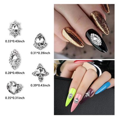 SILPECWEE 20pcs 3d Nail Rhinestone Gems Silver Nail Charms Clear Crystal for Nails Diamond Flat-back Alloy Nail Art Charms Nail Studs Nail Jewels Decoration for DIY Salon Manicure Accessories